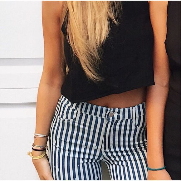 NWOT ZARA TRAFALUC BLUE & WHITE STRIPED SKINNY JEANS Size 00 - Picture 1 of 13